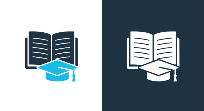 Education book graduation hat blue icon: Glyph and solid icon set - Icon vector - Editable line icons. Vector illustration