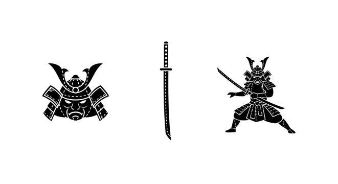 Traditional Japanese Samurai Helmet and Katana Sword.