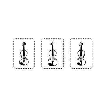 Three black violin icons in dotted frames illustration.