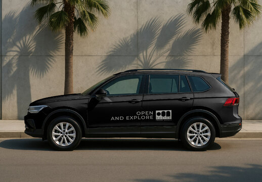 Sleek SUV Car Mockup Parked Roadside PSD