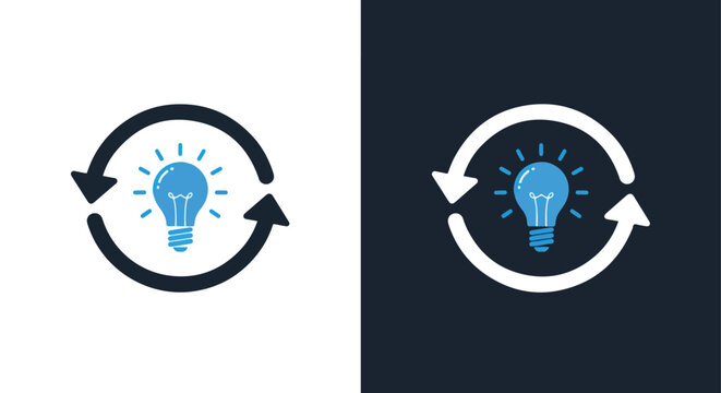 Light bulb with rotating arrow cycle icon: Solid vector icons - Clipart, sticker - icon set - Editable modern style icon