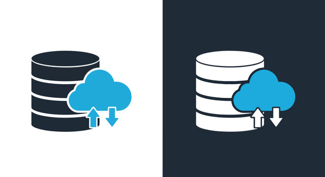 Cloud data upload and download server icon: Glyph and solid icon set - Icon vector - logo icons. Blue, Black and white icons