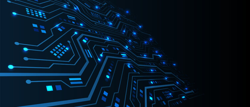 Abstrac blue line circuit cyber power technology futuristic dynamic zoom gradient on dark blank space background vector