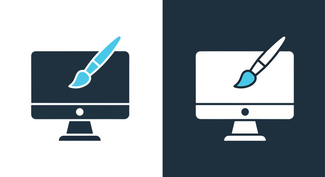 Digital design studio blue icon set: Glyph and solid icon set - Icon vector - logo icons. Blue, Black and white icons