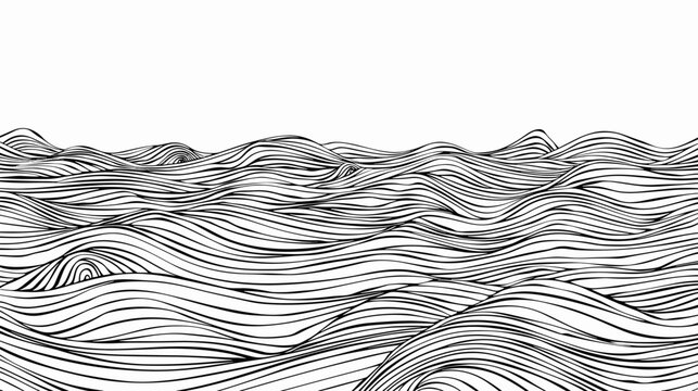 Abstract Monochrome Landscape Illustration with Wavy Lines and Sinuous Patterns in Black and White