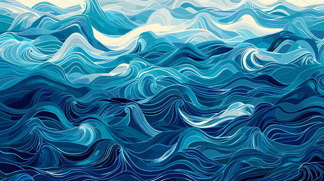 Abstract Ocean Waves Pattern in Shades of Blue and Turquoise Creating Dynamic Fluid Movement