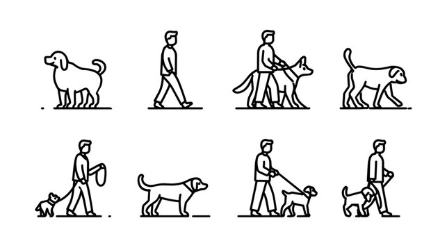 Animated Sequence of a Person Walking Various Breeds of Dogs in an Outdoor Setting