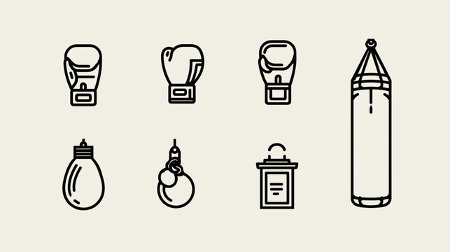 Boxing Equipment Including Gloves, Punching Bag, Speed Ball, and Hand Wraps on Neutral Background
