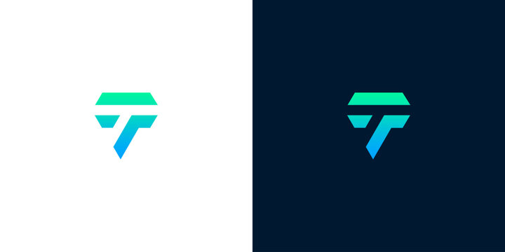 Modern abstract geometric tech logo symbol, T letter form, clean and innovative design for technology companies