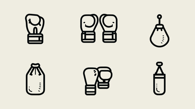 Collection of Boxing Equipment Including Gloves, Bags, and Bottles on Simple Background