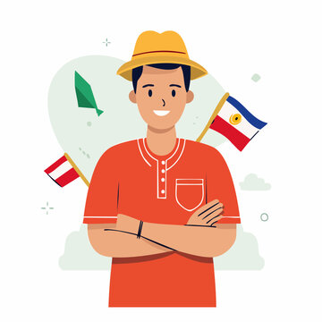Man with Paraguayan and Austrian Flags
