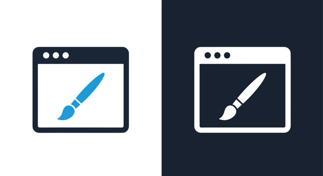 Web browser design brush art software: Glyph and solid icon set - Icon vector - Editable line icons. Vector illustration