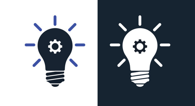 Light bulb with gear inside idea icon: Clipart, sticker - icon set - Line and glyph solid icon and logo template 
