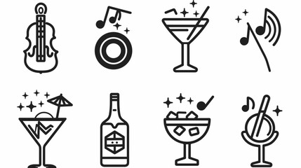Collection of Minimalist Icons Representing Cocktails and Musical Instruments for Celebratory © AI PIC