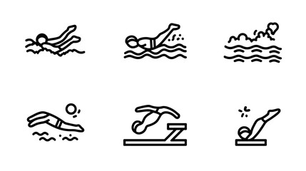 Obraz premium Collection of Swimming Icons Depicting Various Aquatic Activities and Movements