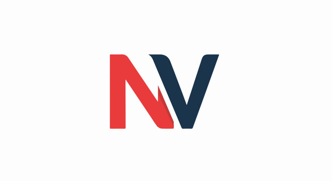 Modern abstract letters NV in red and blue on white