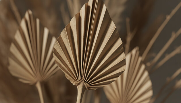 Dried palm spear leaf texture with sharp pleated geometric folds