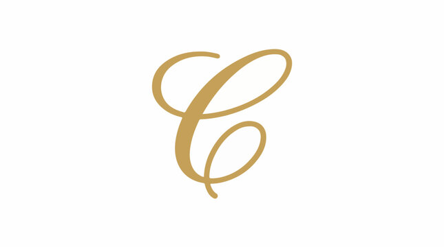 Elegant golden cursive letter 'C' on a pure white background, a symbol of grace