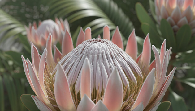 King Protea flower center macro with fuzzy velvety botanical spikes