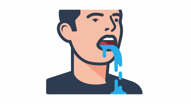 Close-up of a person's face with mouth open and drooling blue liquid