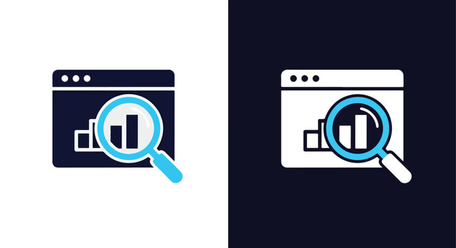 Browser and chart search vector icon set: Solid vector icons - Clipart, sticker - icon set - Editable modern style icon
