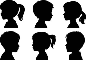 Children Profile Silhouette Collection Featuring Boys and Girls Side View Portraits for Avatar Icons and Character Design Projects © MdMotahar