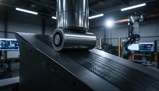 Automated Fiber Placement AFP process pressing carbon fiber tapes on mold