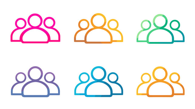 Colorful Icons of Diverse Groups of People Representing Community and Social Connection Concepts