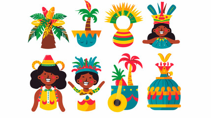 Fototapeta premium Colorful Illustration of Happy Characters in Traditional Costumes Celebrating a Cultural Festivity