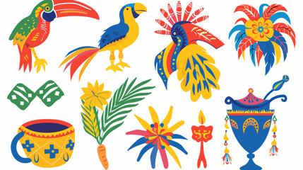 Obraz premium Colorful Illustration of Tropical Birds and Floral Elements in Vibrant Artistic Style