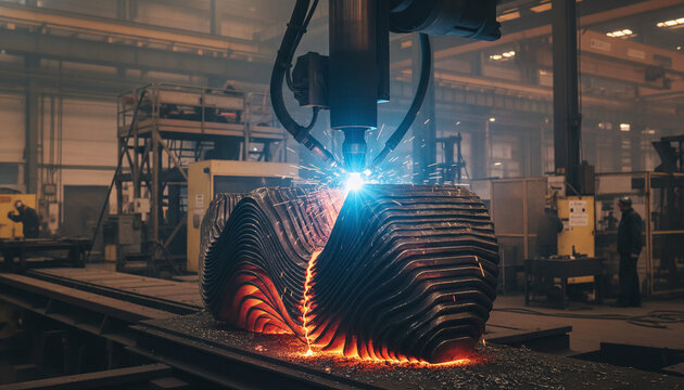Wire Arc Additive Manufacturing WAAM process 3D printing molten steel layers