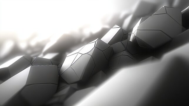 Abstract Grey Terrain with Angular Surfaces and Geometric Shapes in a Monochromatic Modern Landscape