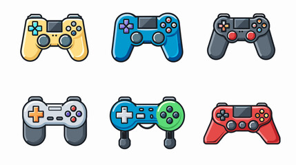Colorful Pixelated Game Controllers Displayed in Six Different Designs and Colors © AI PIC