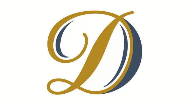 Elegant, stylized golden letter D with blue and navy accents on white