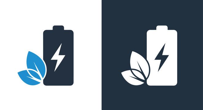 Green energy battery charge icon set: Solid vector icons - Clipart, sticker - icon set - Editable modern style icon