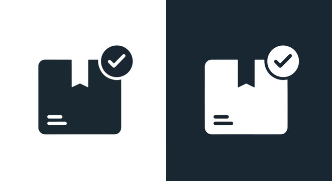 Parcel box with check mark vector icon: Glyph and solid icon set - Icon vector - logo icons. Blue, Black and white icons