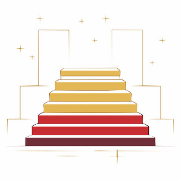 Podium with Red and Gold Steps and Sparkles