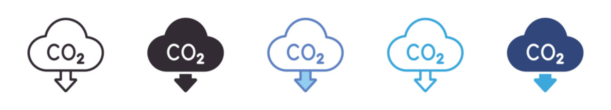 CO2 Emission Reduction Icon Set , carbon dioxide cloud symbol, environmental protection, sustainability vector icons