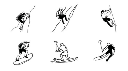 Diverse Outdoor Sports Activities Featuring Climbing, Snowboarding, and Mountain Hiking Adventure © AI PIC