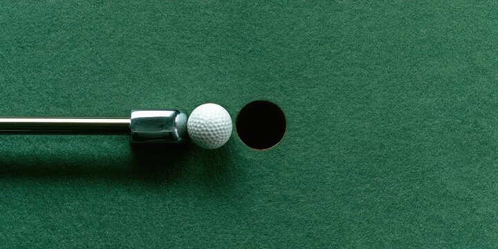 A billiard cue is poised to strike a white ball near a pocket on green felt