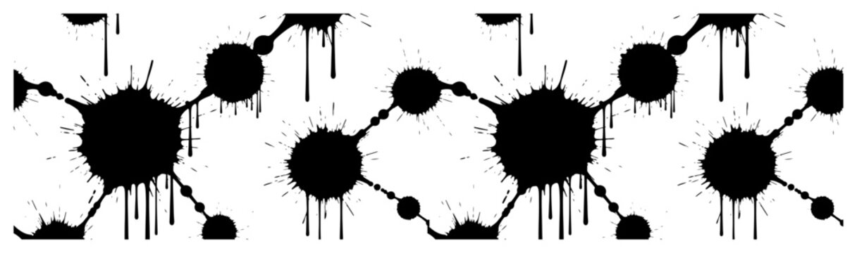 Ink splash pattern with dripping paint blobs and connecting lines in grunge artistic style