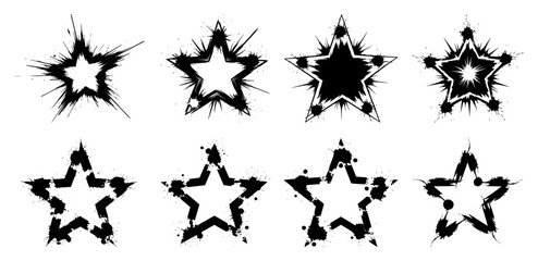 Star icons with explosive splatters and grunge textures in street art style © OnlyVector