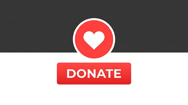 Donate button with a heart icon on a split black and white background