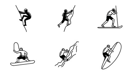 Dynamic Action Illustrations of Various Outdoor Sports Including Climbing, Skiing and Surfing © AI PIC