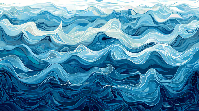 Dynamic Blue Waves Creating Fluid Patterns in an Oceanic Abstract Artwork