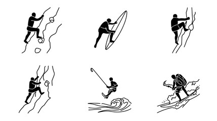 Dynamic Illustrations of Outdoor Adventure Sports Featuring Climbing Surfing Kitesurfing and More © AI PIC