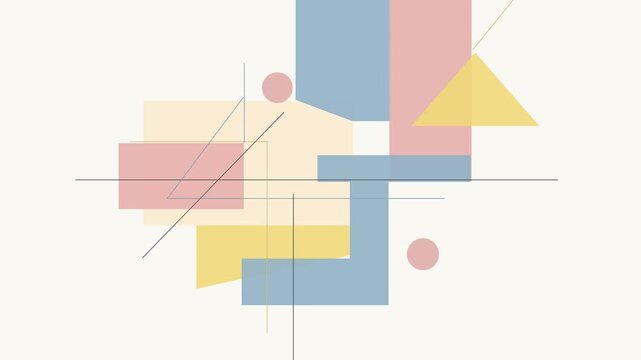 Abstract Bauhaus geometric shapes pastel animation seamless loop for website hero section, presentation background.