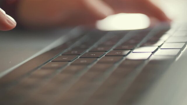 Person's hands typing fast on a laptop keyboard