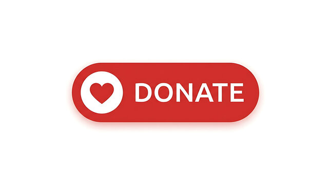Red donate button with heart icon isolated on white background