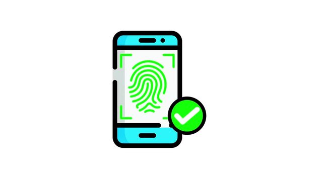 Smartphone biometric screen scanning a green fingerprint and showing a valid confirmation checkmark.